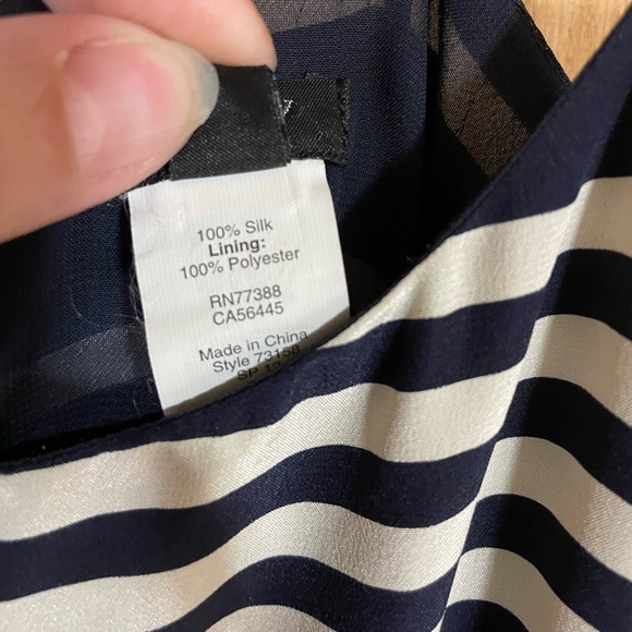 J CREW- 100% Silk Navy & Ivory Slip Dress Cinched Elastic Waist - Picture 4 of 4